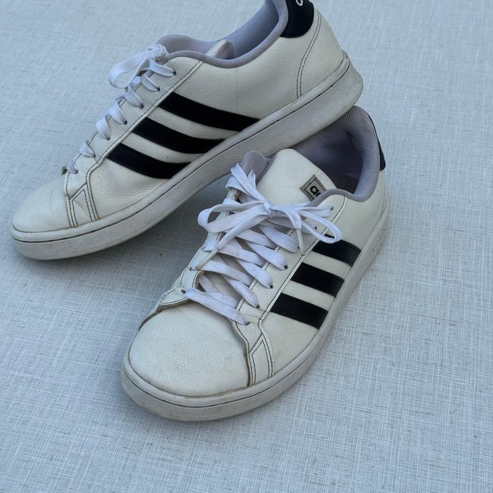 Adidas Grand Court Sneakers White‎ Black Stripe Casual Tennis Shoes 9.5